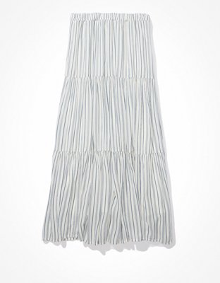 AE Striped Tiered Midi Skirt
