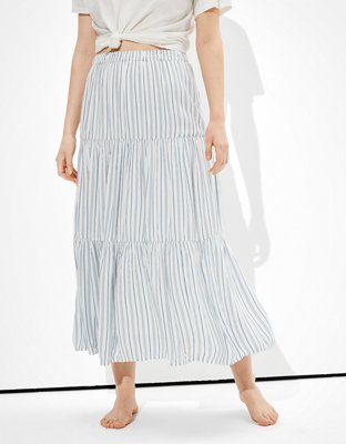 AE Striped Tiered Midi Skirt