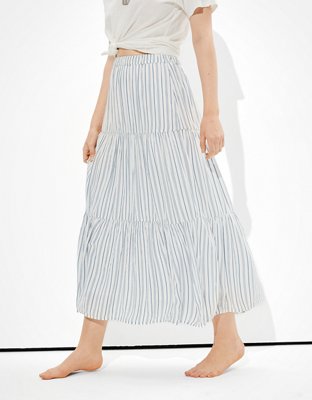 AE Striped Tiered Midi Skirt