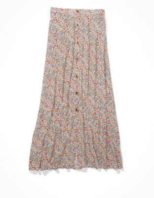 Image of AE Button Front Midi Skirt Women's Blue XXS