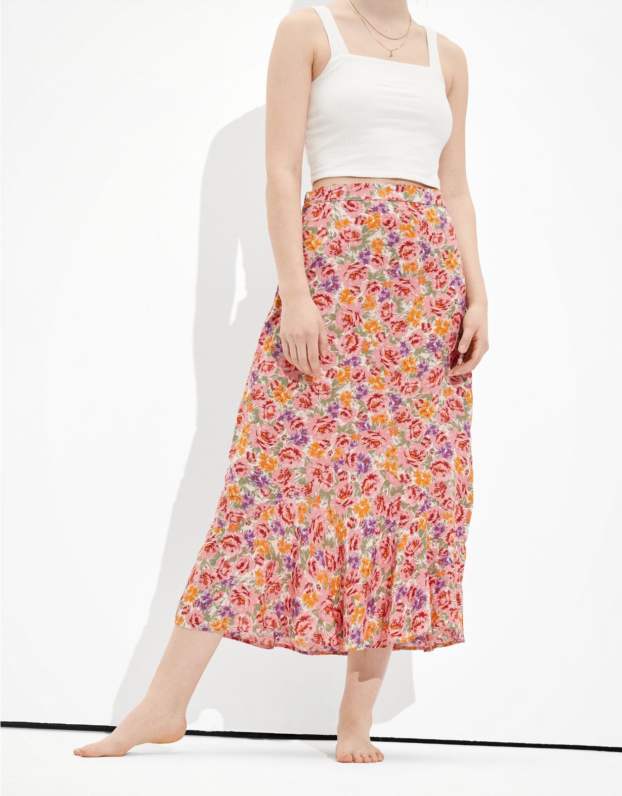 AE Silky High-Waisted Midi Skirt