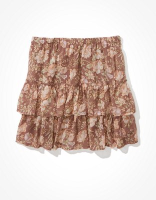Image of AE Chiffon Tiered Ruffled Mini Skirt Women's Mauve XXS
