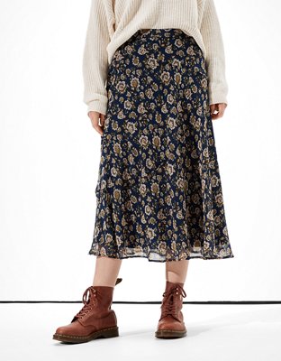 AE Floral Chiffon Midi Skirt