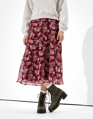 AE Floral Chiffon Midi Skirt