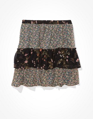 Image of AE Chiffon Tiered Ruffled Mini Skirt Women's Multi XXS