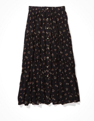 AE Tiered Button Up Midi Skirt