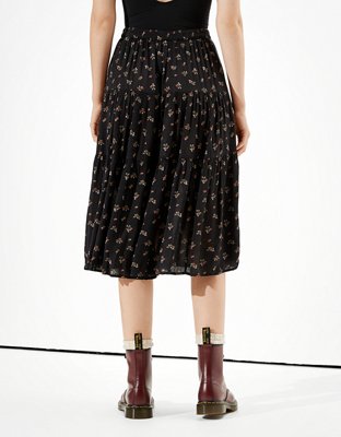 AE Tiered Button Up Midi Skirt