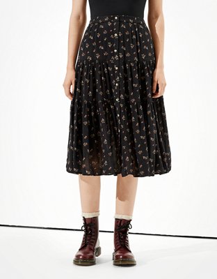 AE Tiered Button Up Midi Skirt