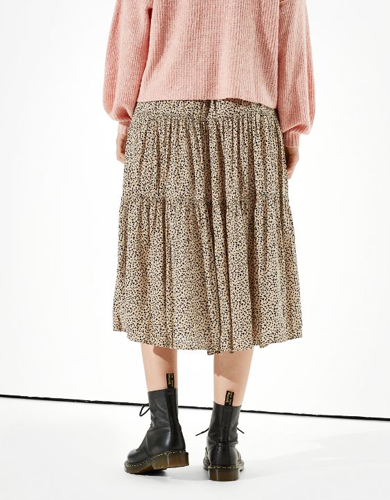 AE Tiered Button Up Midi Skirt