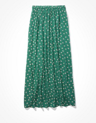 AE Floral Button-Up Slit Midi Skirt