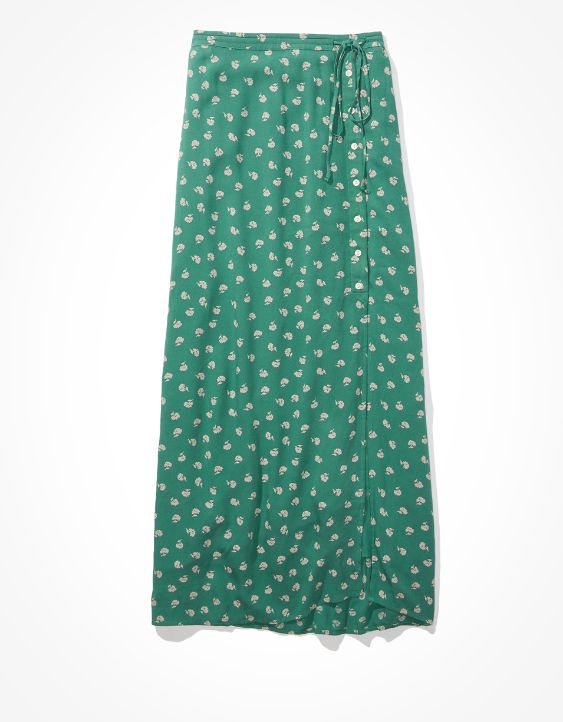 AE Floral Button-Up Slit Midi Skirt