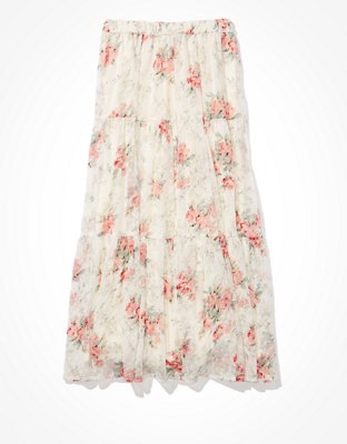AE Floral Tiered Midi Skirt