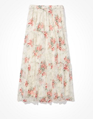 AE Floral Tiered Midi Skirt