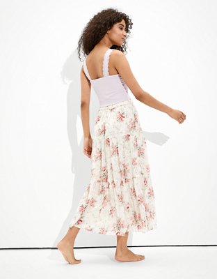 AE Floral Tiered Midi Skirt