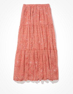 AE Floral Tiered Midi Skirt