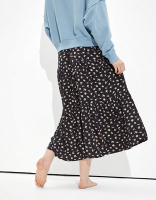 AE Floral Tiered Midi Skirt
