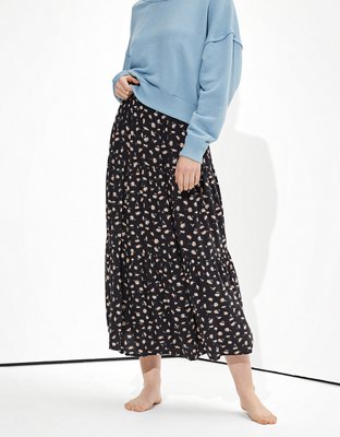 AE Floral Tiered Midi Skirt