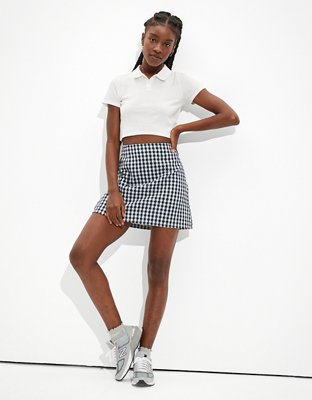 AE Gingham Notched Mini Skirt | American Eagle