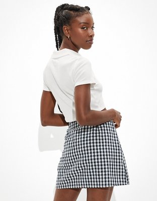 AE Gingham Notched Mini Skirt