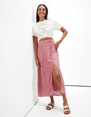 AE Tie-Waist Wrap Midi Skirt