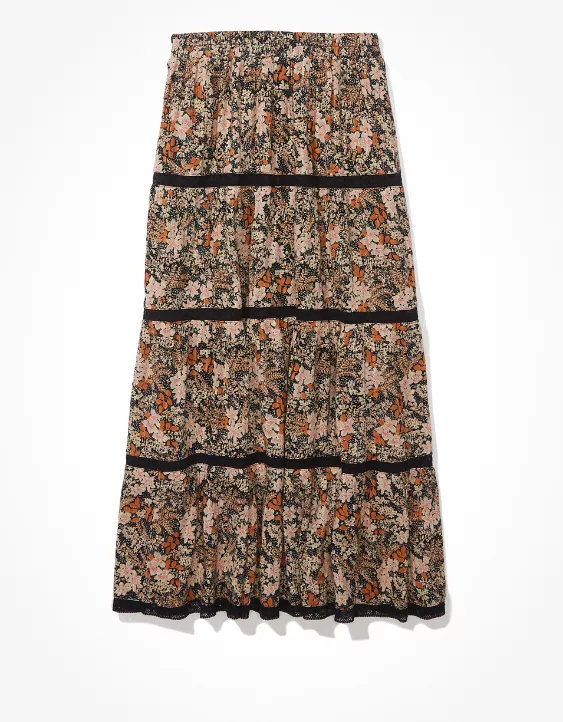 AE Floral Tiered Midi Skirt