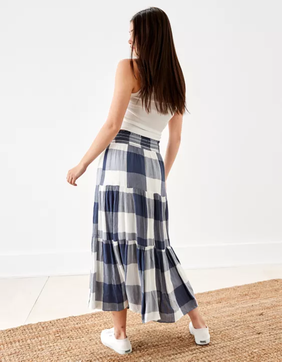AE Button-Up Tiered Midi Skirt