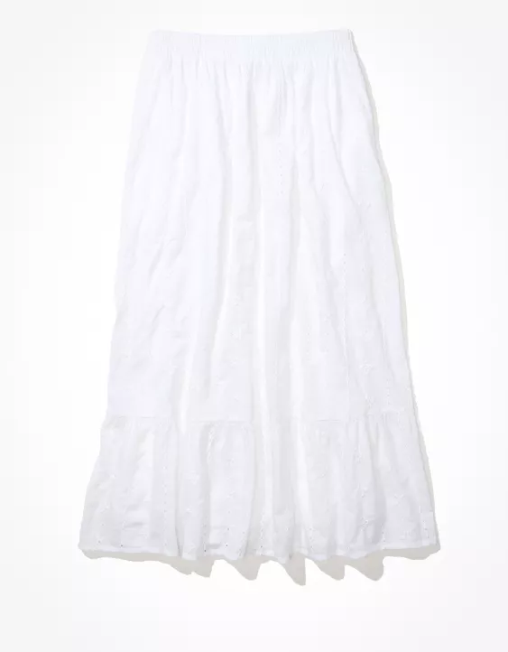 AE Tiered Embroidered Midi Skirt