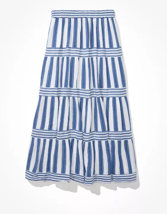 AE Striped Tiered Midi Skirt