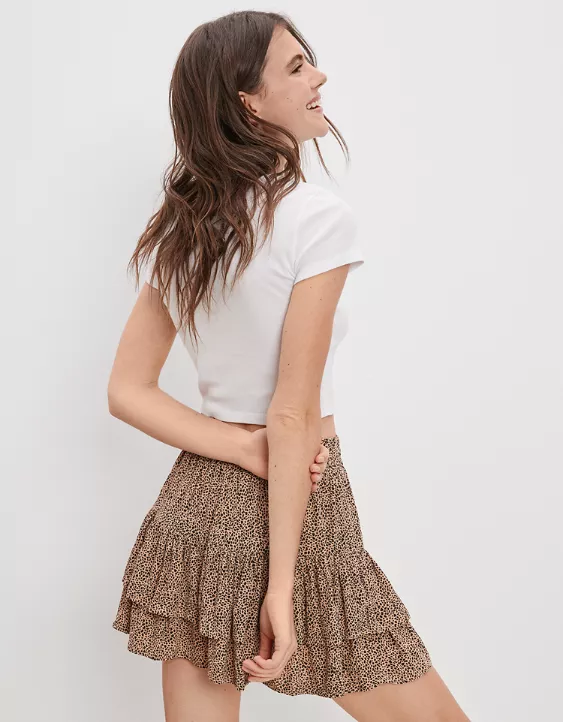 AE Tiered Ruffle Tie-Waist Printed Mini Skirt