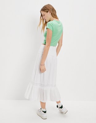 AE Smocked Waist Hi-Lo Midi Skirt
