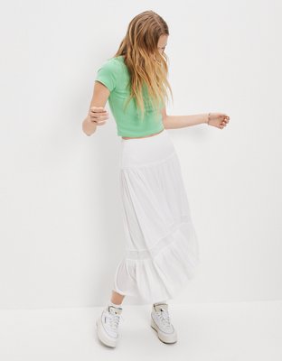 AE Smocked Waist Hi-Lo Midi Skirt