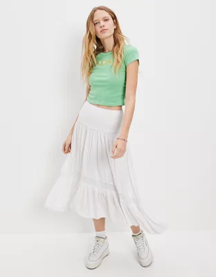 AE Smocked Waist Hi-Lo Midi Skirt