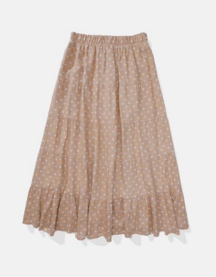AE Button-Front Tiered Midi Skirt