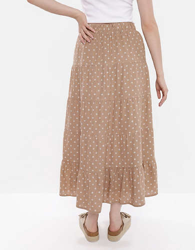 AE Button-Front Tiered Midi Skirt