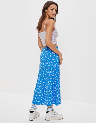 AE Floral Ruched Midi Skirt