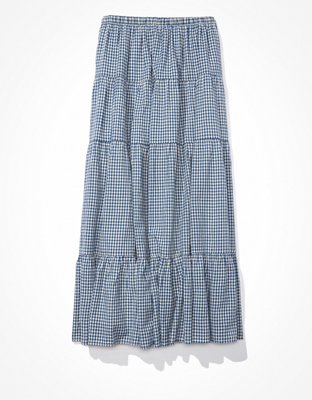 AE Gingham Tiered Midi Skirt | American Eagle