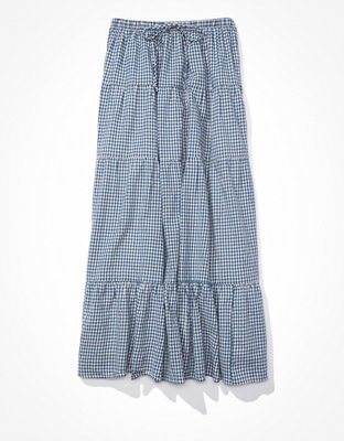 AE Gingham Tiered Midi Skirt | American Eagle