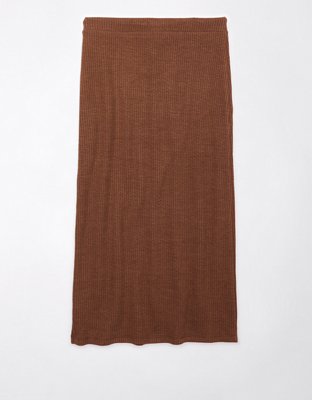 AE Stretch High-Waisted Ribbed Knit Midi Skirt