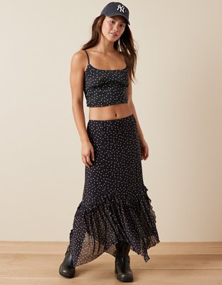 High waisted 2025 ruffle midi skirt