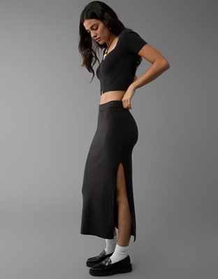 AE High Waisted Sweater Slit Midi Skirt