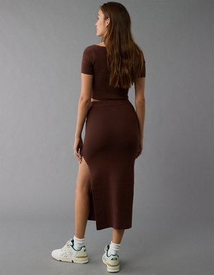 AE High-Waisted Sweater Slit Midi Skirt