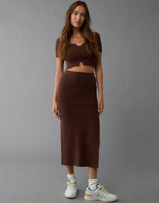 AE High-Waisted Sweater Slit Midi Skirt