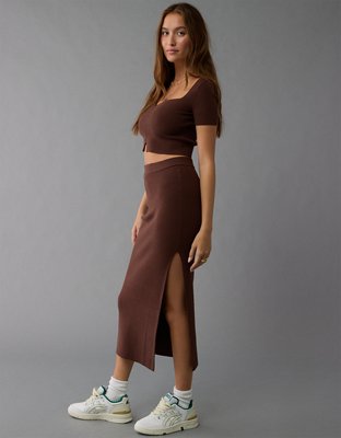 AE High-Waisted Sweater Slit Midi Skirt