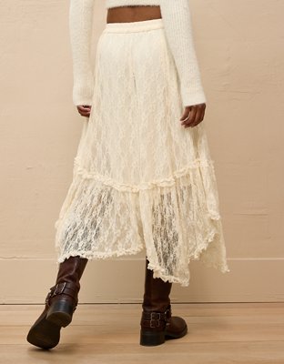 AE High-Waisted Handkerchief Hem Lace Maxi Skirt