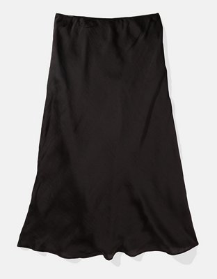 AE High-Waisted Satin Midi Slip Skirt