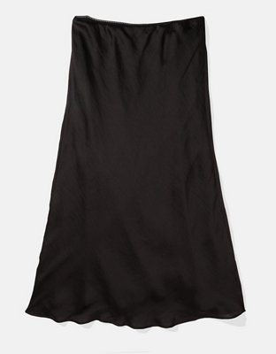 AE High-Waisted Satin Midi Slip Skirt