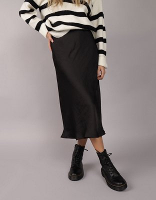 AE Falda Midi Cintura Alta de Satén con Tajo