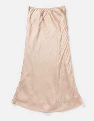 AE High-Waisted Satin Midi Slip Skirt