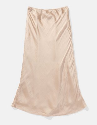 AE High-Waisted Satin Midi Slip Skirt