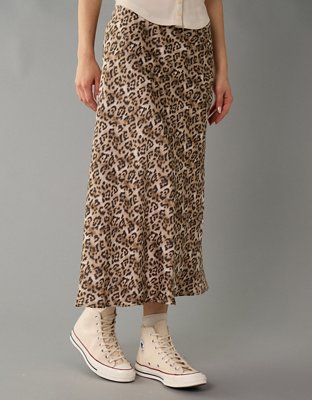 AE High-Waisted Satin Midi Slip Skirt